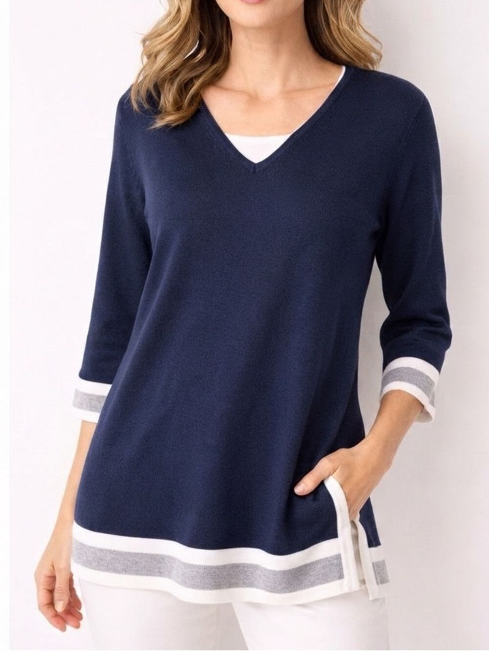 St. John Knit Tunic Top Navy Blue Size Medium
